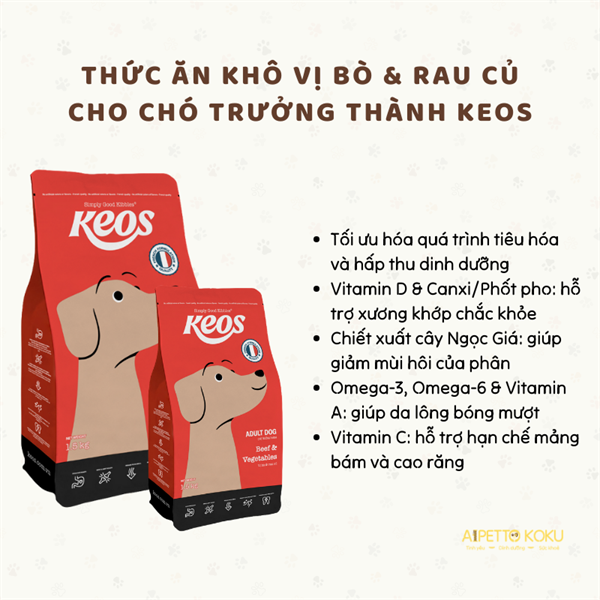 Hạt vị bò rau củ Keos dành cho chó trưởng thành