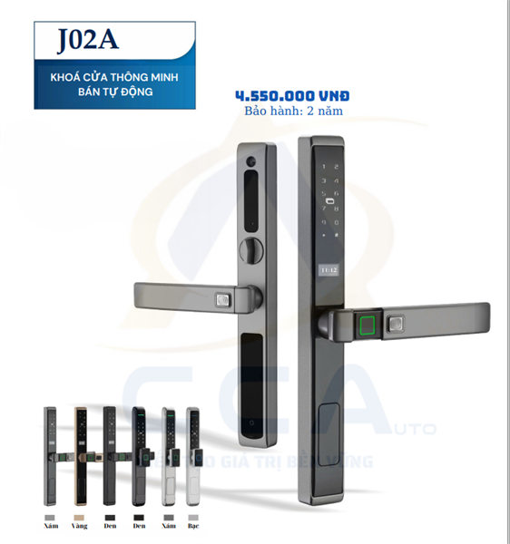 Khoá thông minh cửa nhôm J02A ẩn vân tay màu xám