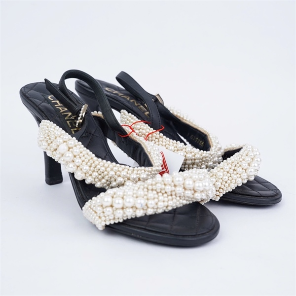 Giày Chanel đen đính ngọc cao 8cm sz37 (TT) KG+