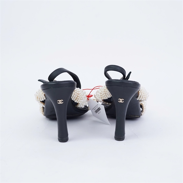 Giày Chanel đen đính ngọc cao 8cm sz37 (TT) KG+
