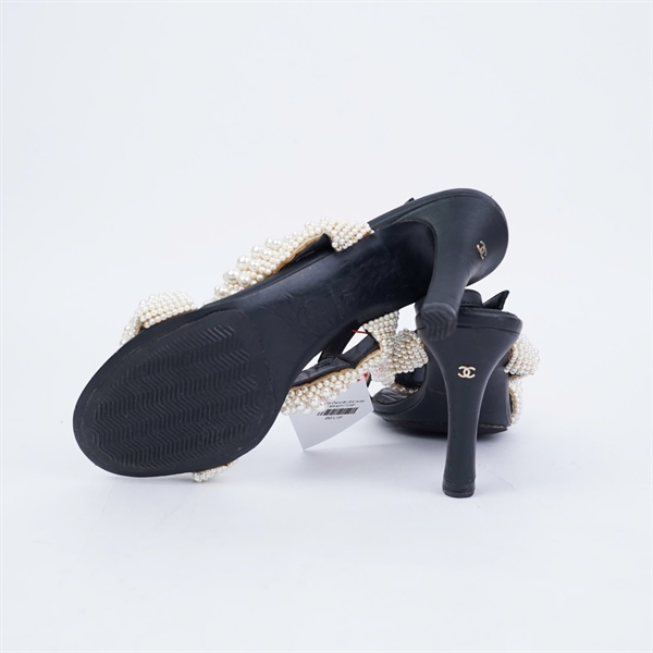 Giày Chanel đen đính ngọc cao 8cm sz37 (TT) KG+