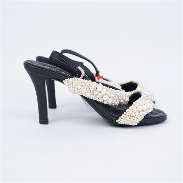 Giày Chanel đen đính ngọc cao 8cm sz37 (TT) KG+