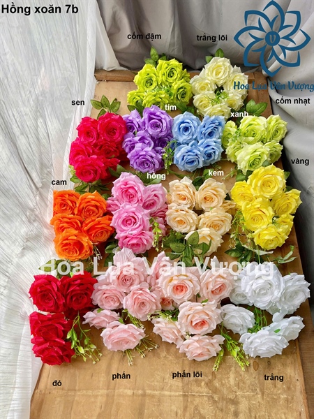 Hồng xoăn 7b - Hoa cành ngắn - Hoa Lụa Vân Vượng