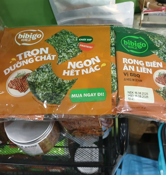 Rong biển ăn liền Bibigo vị BBQ thịt nướng 4gr x 3 ( truong trình 2 lốc tặng1 lốc)