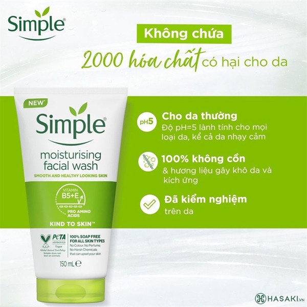 Sữa rửa mặt Simple kind to skin moisturising facial wash 150ml