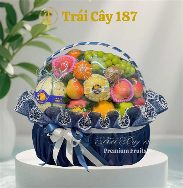 Giỏ Trái Cây Nhập Khẩu Cao Cấp Big size Tone Xanh Navi