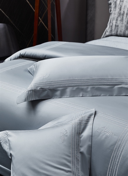 Bộ ga ghi xanh viền thêu đường thẳng - Ga chần phủ | Công nghệ siêu mềm - UC16.01 - “Vân sương” Vuihon