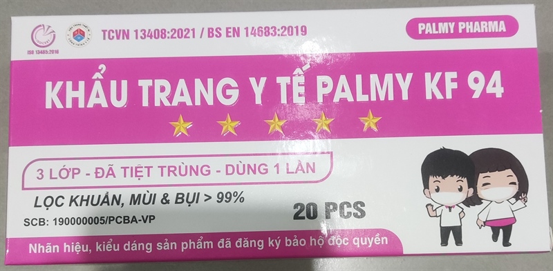 Khẩu trang y tế Palmy KF94 Kids màu hồng (Hộp 20 cái) - Palmy Pharma 2