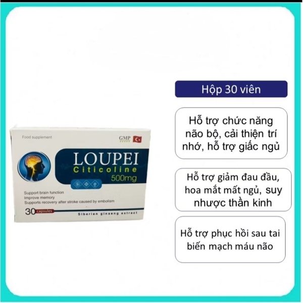 Viên uống bổ não Loupei Citicoline 500mg (Hộp 3 vỉ x 10viên) - Medix