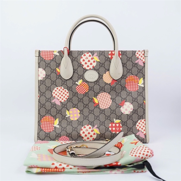 Túi GG Tote xám in hình apple (659983-525040-X) sz31 KG+