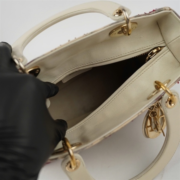 Túi Dior Lady trắng họa tiết đính cườm (04-MA-0129) szM KG+