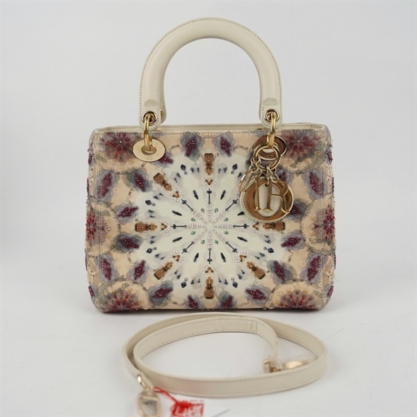 Túi Dior Lady trắng họa tiết đính cườm (04-MA-0129) szM KG+