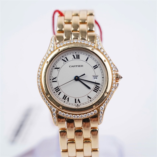 Đồng hồ Cartier vàng viền kim cương (887905-000457) sz34 KG+