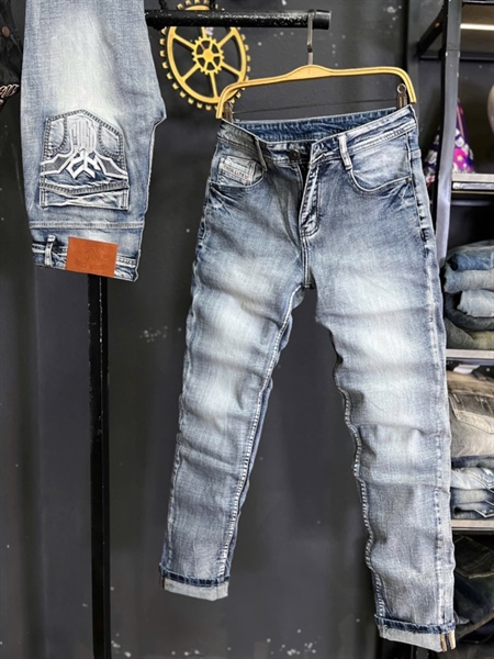 Jean Dài -THREE CLTN JD636 xanh bạc túi đắp logo da