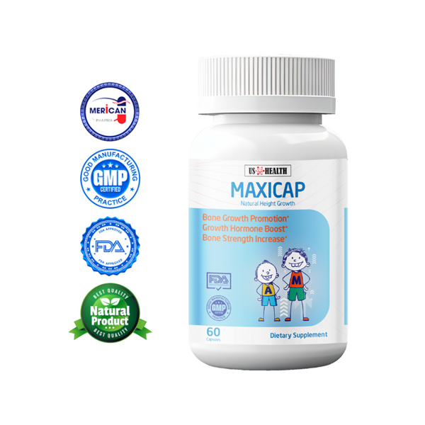 Thực phẩm bổ sung MAXICAP US Health Hỗ trợ tăng chiều cao tự nhiên cho trẻ từ canxi tương thích và tinh chất tuyến yên GH (Hộp 60 viên)