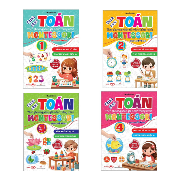 Bộ 4 cuốn Chinh Phục Toán Theo Phương Pháp Giáo Dục Thông Minh Montessori Cho Trẻ 3-6 Tuổi - Kèm sticker
