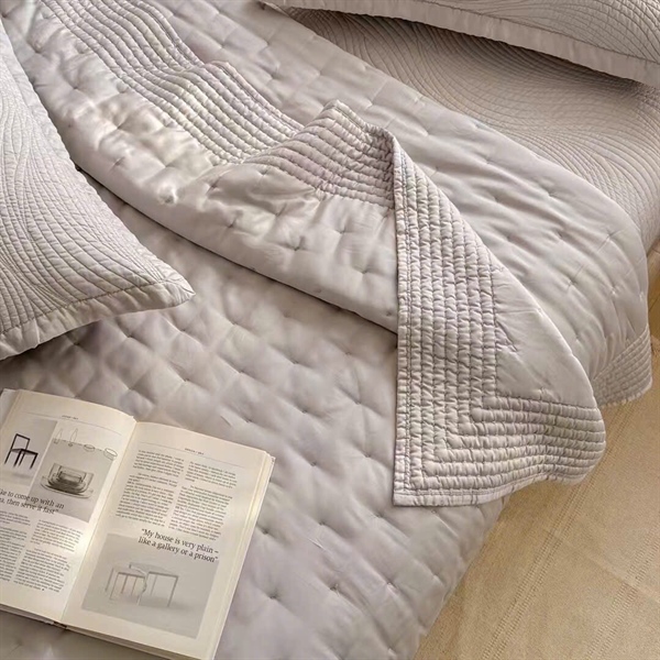 Bộ ga chần full "An Miên thảo" | Tencel, Bông Ngải cứu - LX01.GHI - Chăn hè chần 200x230 cm