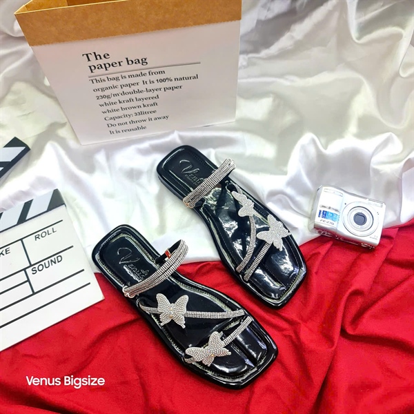 Sandal Bệt Hậu Hai Kiểu Quai Kim Sa Bướm