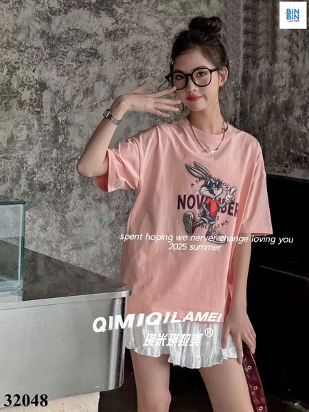 32048- Áo cotton In Thỏ Chicago