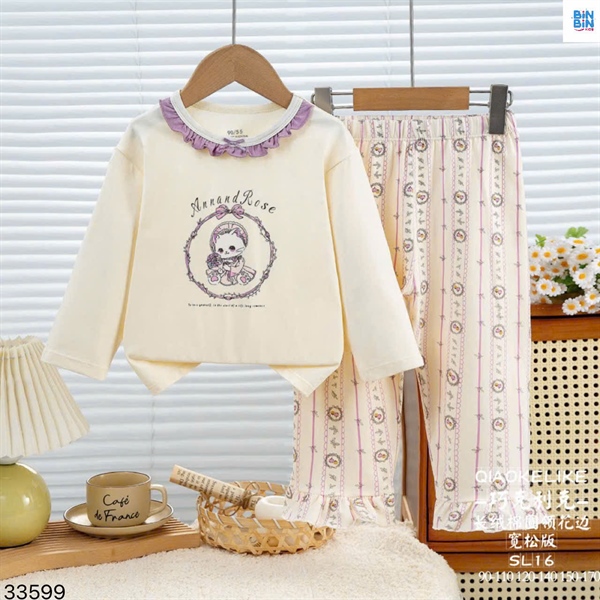 33599-Bộ thun mèo tím nơ be Qke