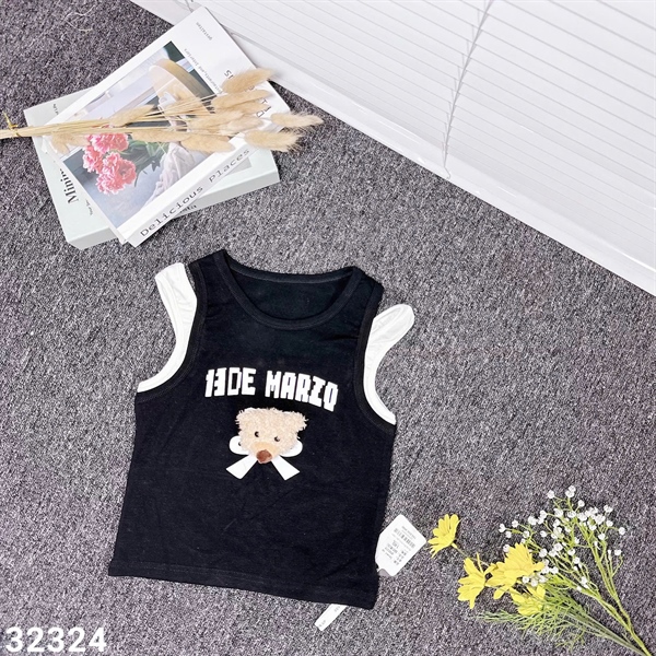 32324 - Áo ba lỗ in hình gấu - Đen