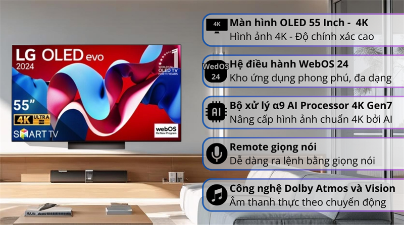 Smart Tivi OLED Evo LG AI 4K 55 inch 55C4PSA 2024 - Indonesia