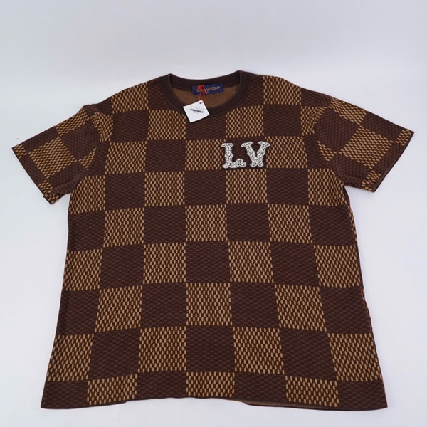 Áo thun LV ô vuông nâu (BQ) KG+