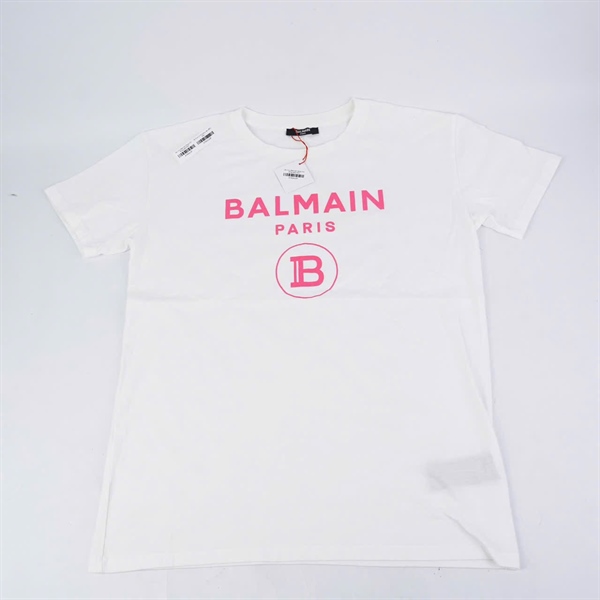 Áo thun Balmain trắng chữ hồng (BQ) KG+
