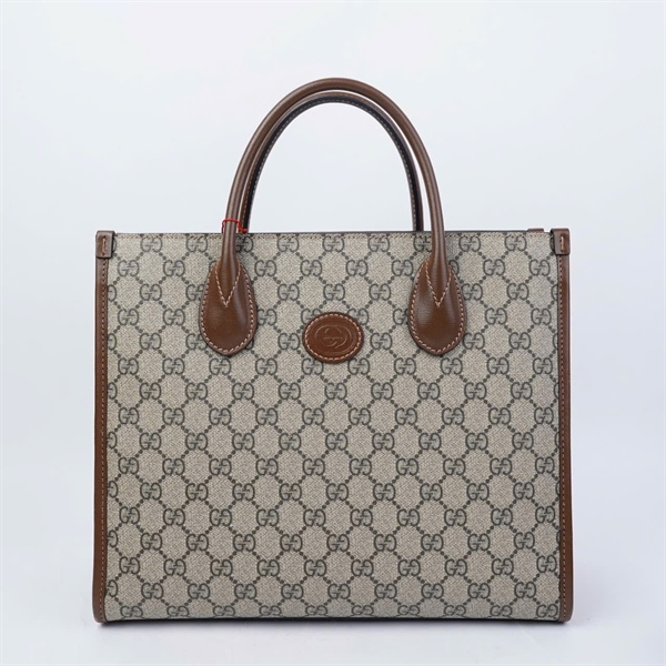 Túi GG Tote xám viền nâu (B038402605) sz31 (HT) +