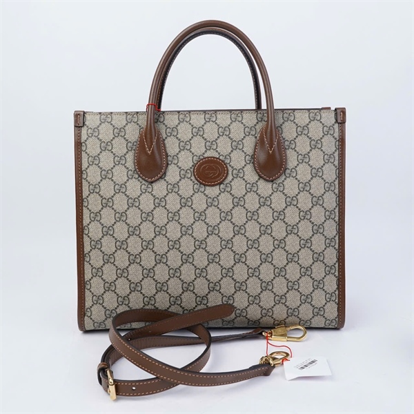 Túi GG Tote xám viền nâu (B038402605) sz31 (HT) +