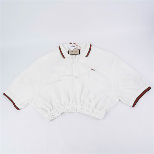 Áo thun GG trắng croptop có cổ (BQ) KG+