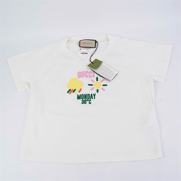 Áo thun GG trắng in họa tiết mặt trời (BQ) KG+