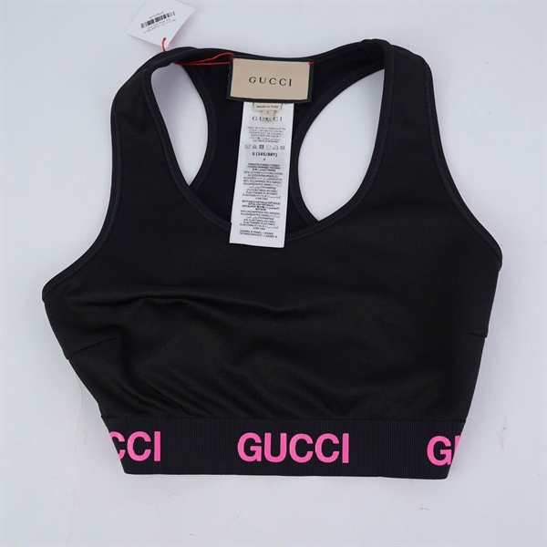 Áo thun GG croptop đen in chữ hồng (BQ) KG+