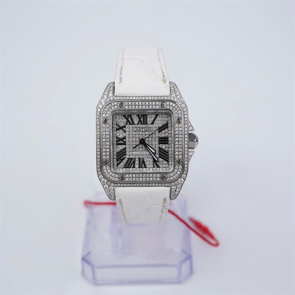 Đồng hồ Cartier mặt vuông đính kim dây trắng (791341SX) sz36.8 KG+