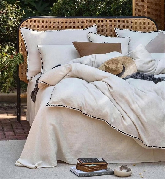 Bộ ga kem viền hình chỉ khâu | Cotton Linen - LA01.01.Q