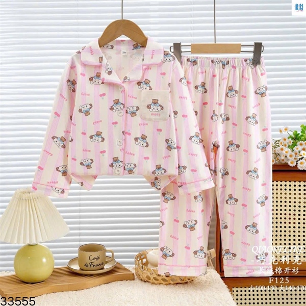 33555-Pỵama gấu nơ kẻ hồng