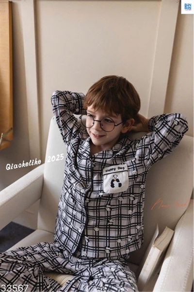 33567-Pyjama gấu panda caro đen