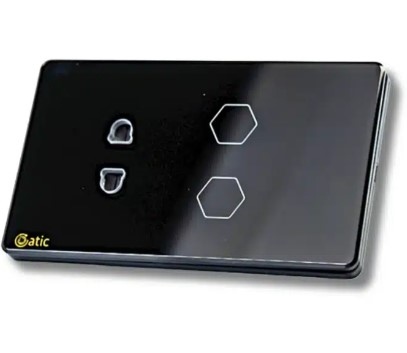 Công tắc cảm ứng WiFi Hunonic 2 Nút 1 Ổ, HCN, màu Đen