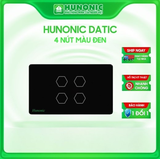 Công tắc cảm ứng BLE Hunonic Datic 4 Nút, màu Đen
