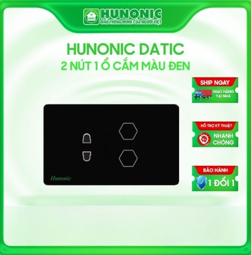 Công tắc cảm ứng BLE Hunonic Datic 2 Nút 1 Ổ, màu Đen