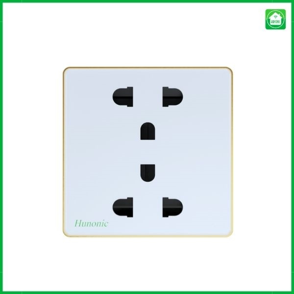 Ổ cắm Vuông viền Vàng, màu Trắng