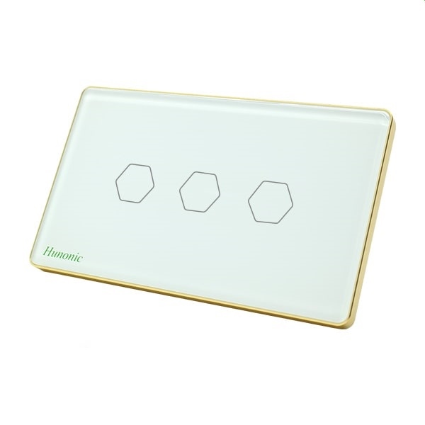 Công tắc cảm ứng WiFi Hunonic 3 Nút, HCN, màu Trắng