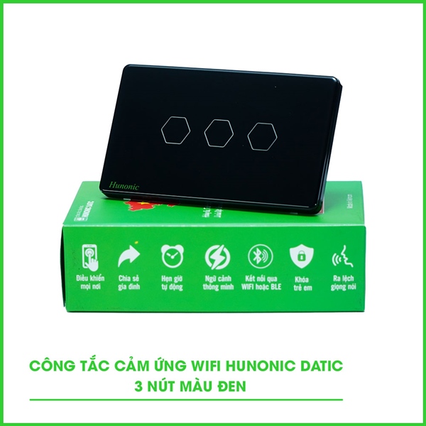 Công tắc cảm ứng WiFi Hunonic Datic 3 Nút CSL, màu Đen