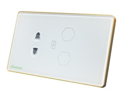 Công tắc cảm ứng WiFi Hunonic 2 Nút 1 Ổ, HCN, màu Trắng