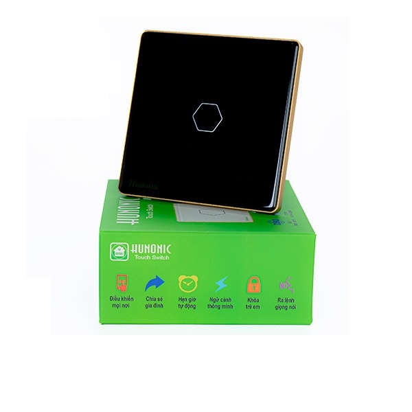Công tắc cảm ứng WiFi Hunonic 1 Nút, HV, màu Đen