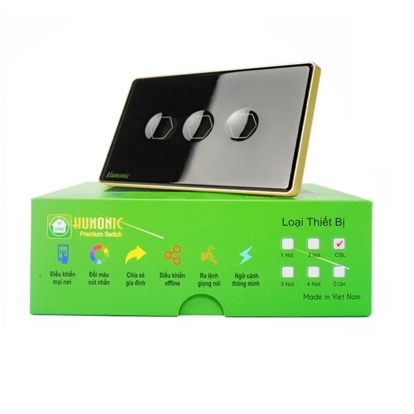 Công tắc cảm ứng BLE Premium 3 Nút, HCN, màu Đen