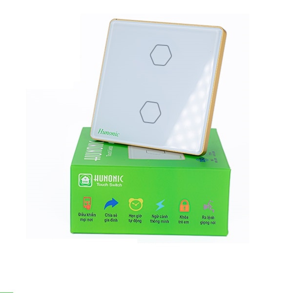 Công tắc cảm ứng WiFi Hunonic 2 Nút, HV, màu Trắng