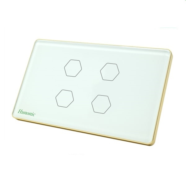 Công tắc cảm ứng WiFi Hunonic 4 Nút, HCN, màu Trắng