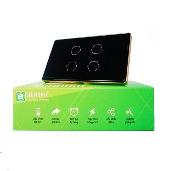 Công tắc cảm ứng BLE Luxury 4 Nút, HCN, màu Đen