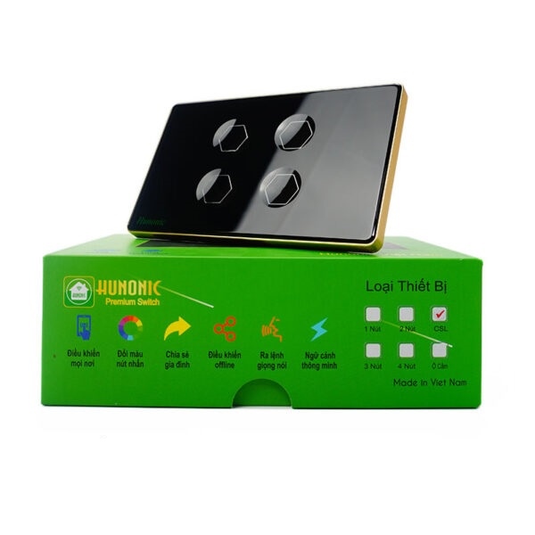 Công tắc cảm ứng BLE Premium 4 Nút, HCN, màu Đen